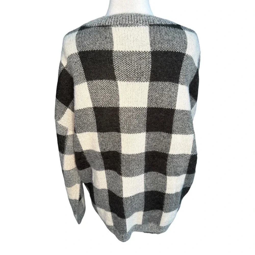 CHELSEA & THEODORE Buffalo‎ Plaid Crewneck Sweater Black White Cozy Knit XL